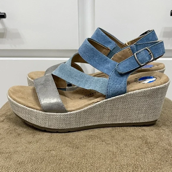 Earth Origins Women's Wedge Sandals in Blue and Silver - Picture 3 of 5